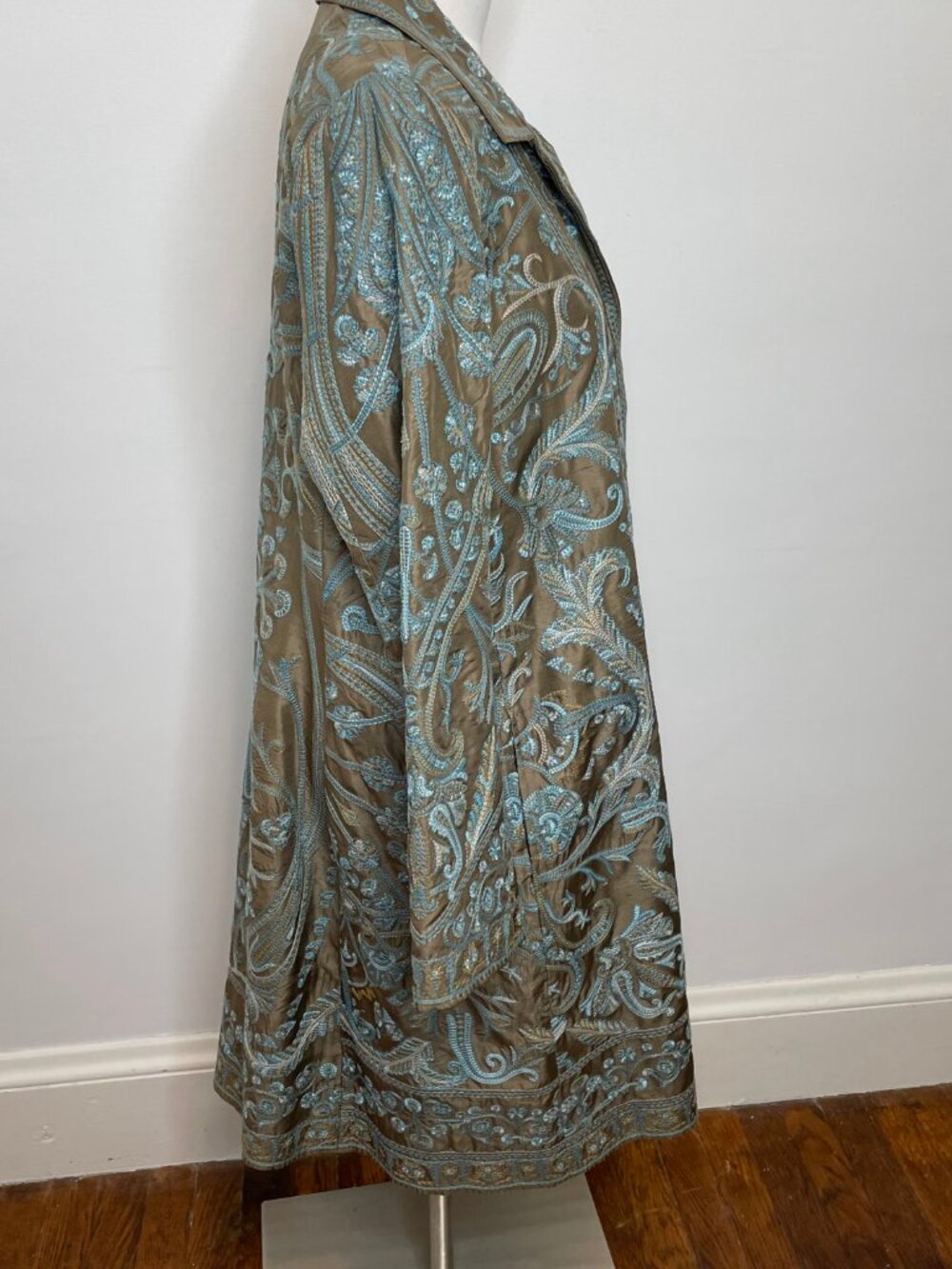 Johnny Was Silk Coat with Light Blue/Teal Embroidery - Picture 7 of 13